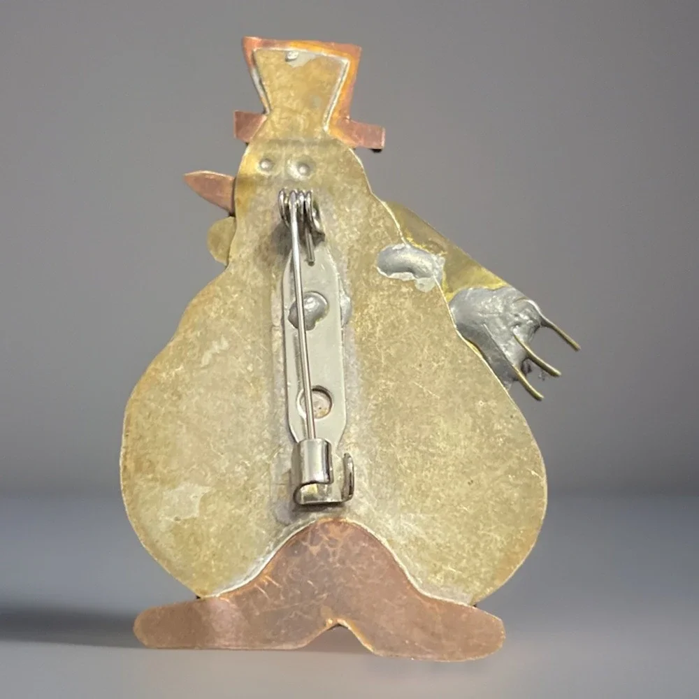 VTG Mixed Metals Handmade Snowman Brooch Holiday Christmas Brass Copper‎ - Picture 4 of 4